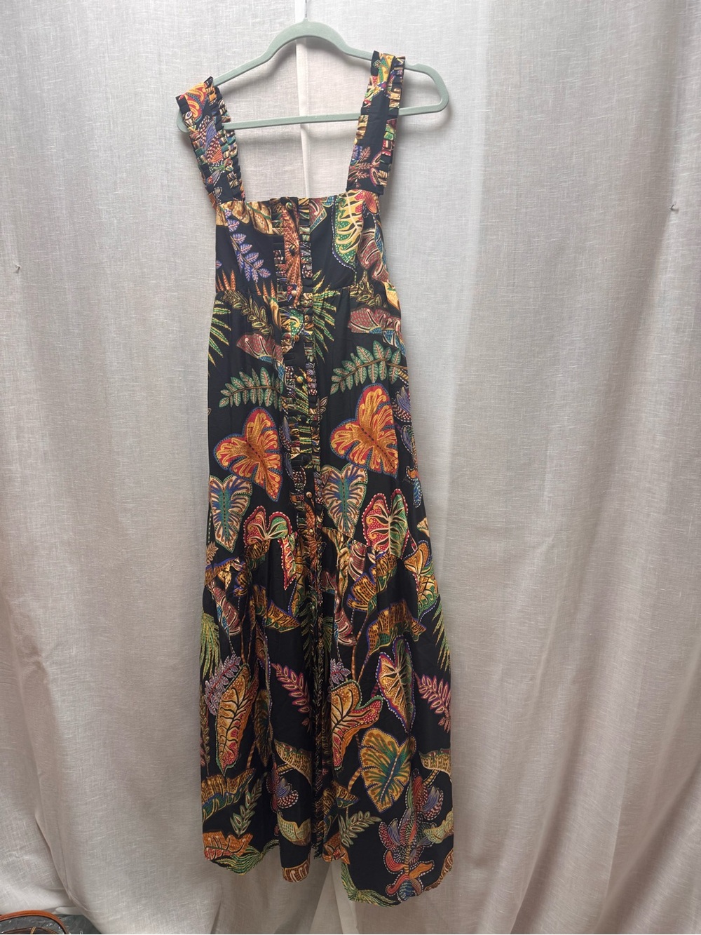 FARM Rio Black Maxi Dress with Multicolor Leaf & Floral Print